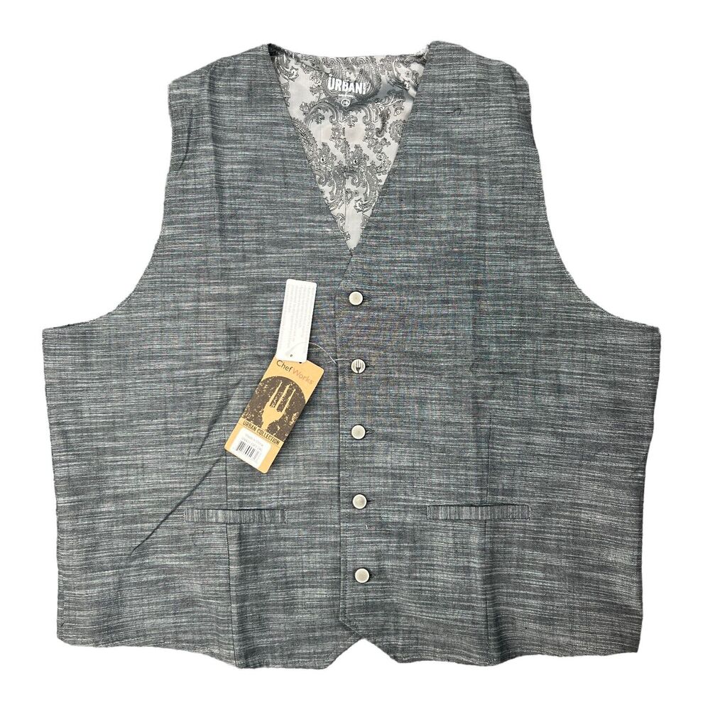 Chef Works Waitstaff Vest Mens 2XL XXL Gray Button Up Urban Collection Server